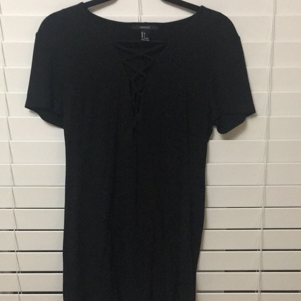 Cross neck black dress